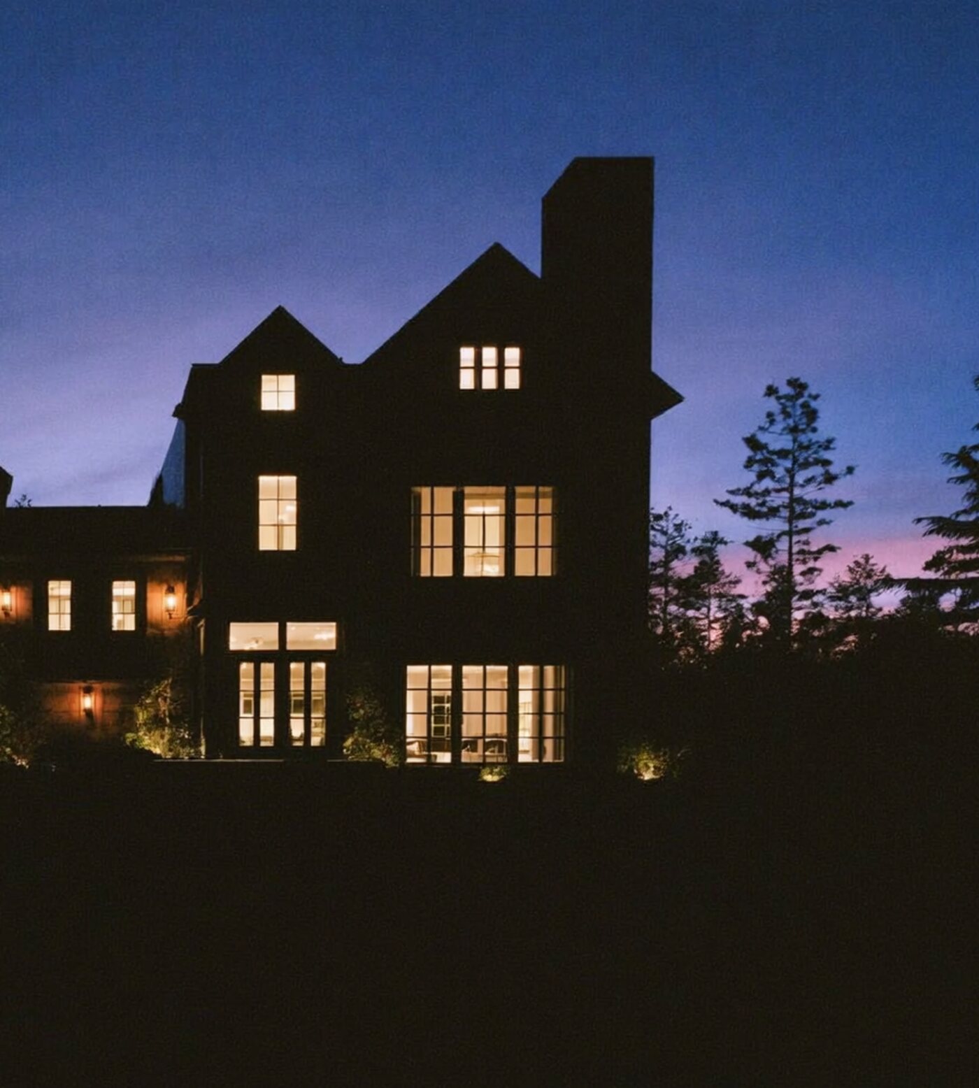 A finished home at blue hour